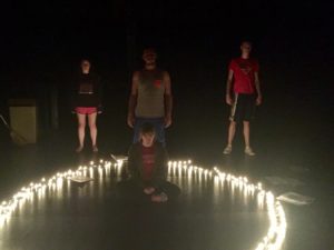 Charlotte Stephens, Katie Brewer-Calvert, Elias Hanna, and Ben Wagner acting in Dane Ritter's play.